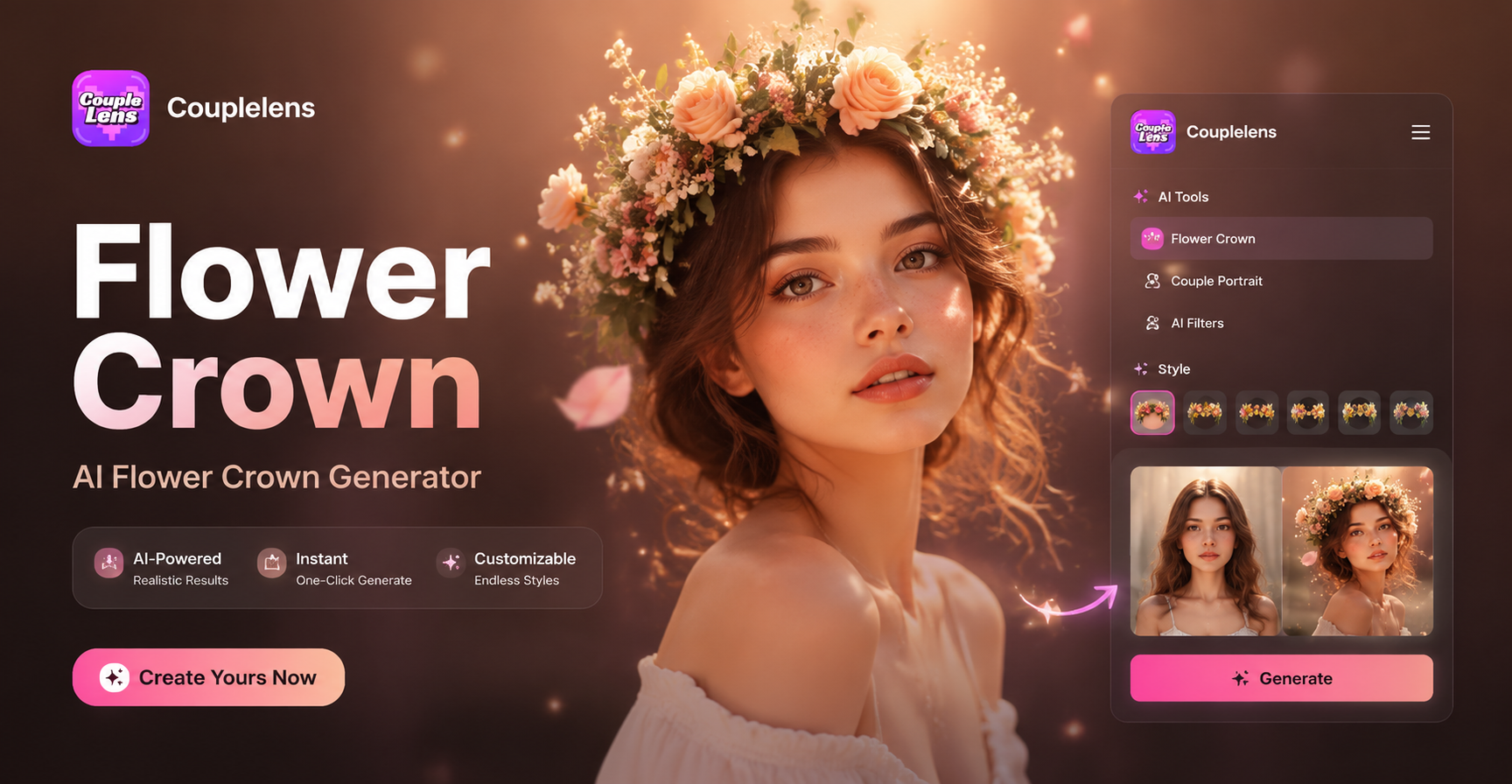 KI-Blumenkranz-Generator für Porträts | CoupleLens