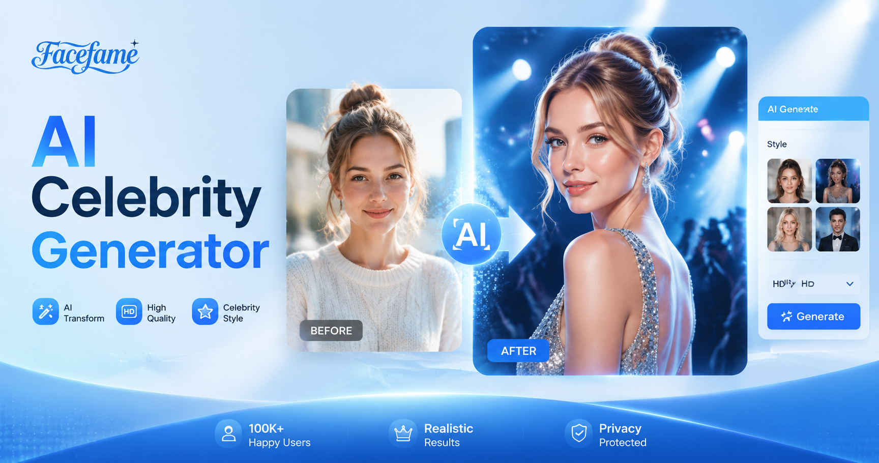 Generador de Celebridades con IA Facefame Crea Fotos y Videos de Celebridades