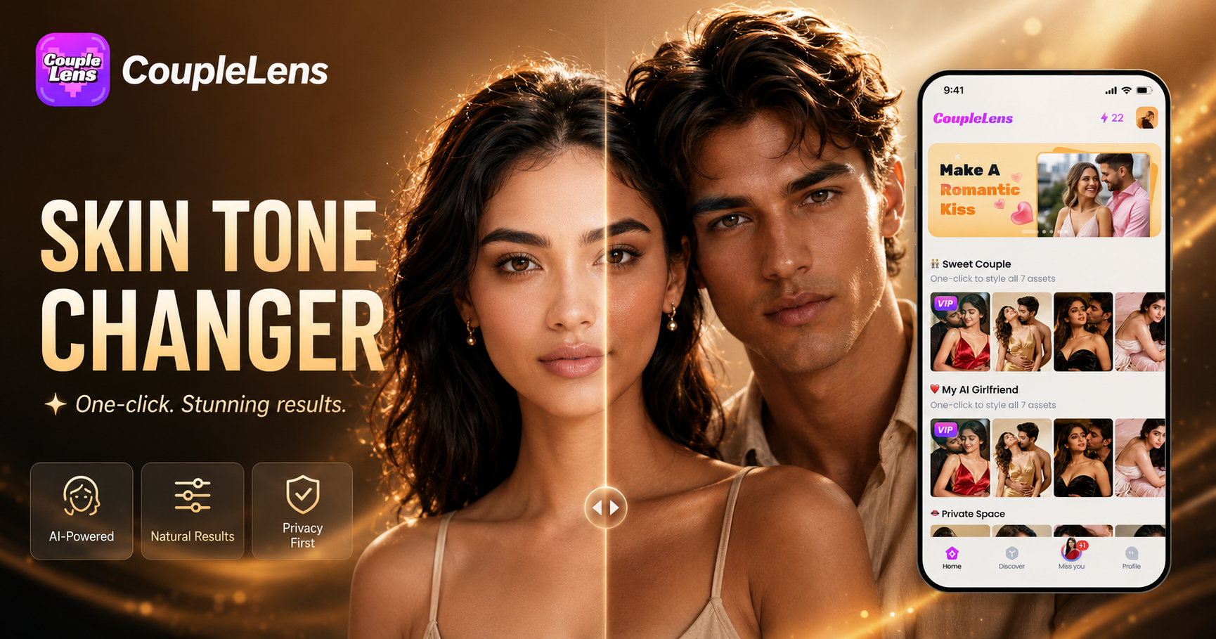 Alterador de Tom de Pele Grátis: Altere a Cor da Pele Online com IA | CoupleLens