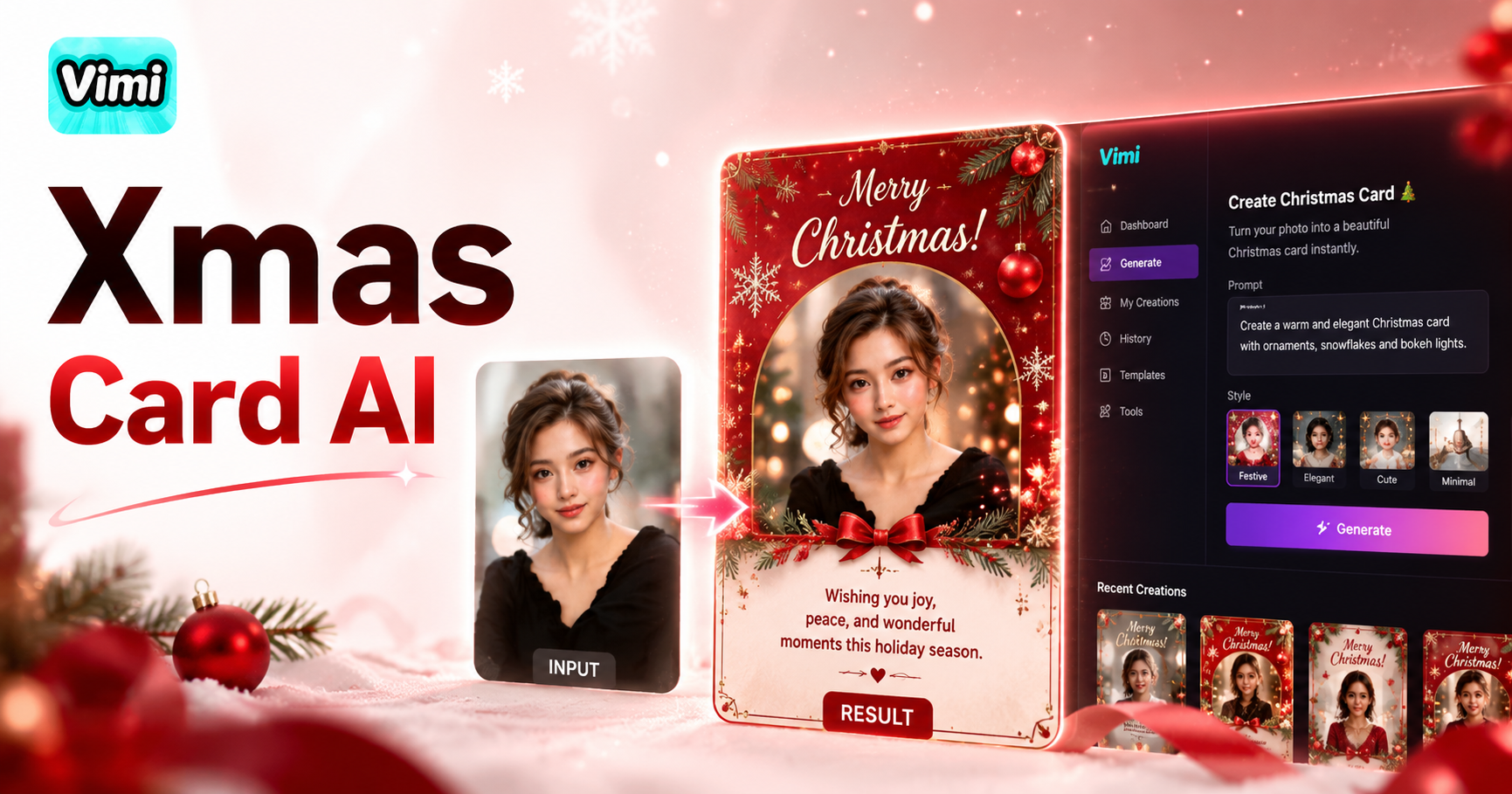 Verwandeln Sie Fotos in Weihnachtskarten mit der Vimi App in dieser Festzeit