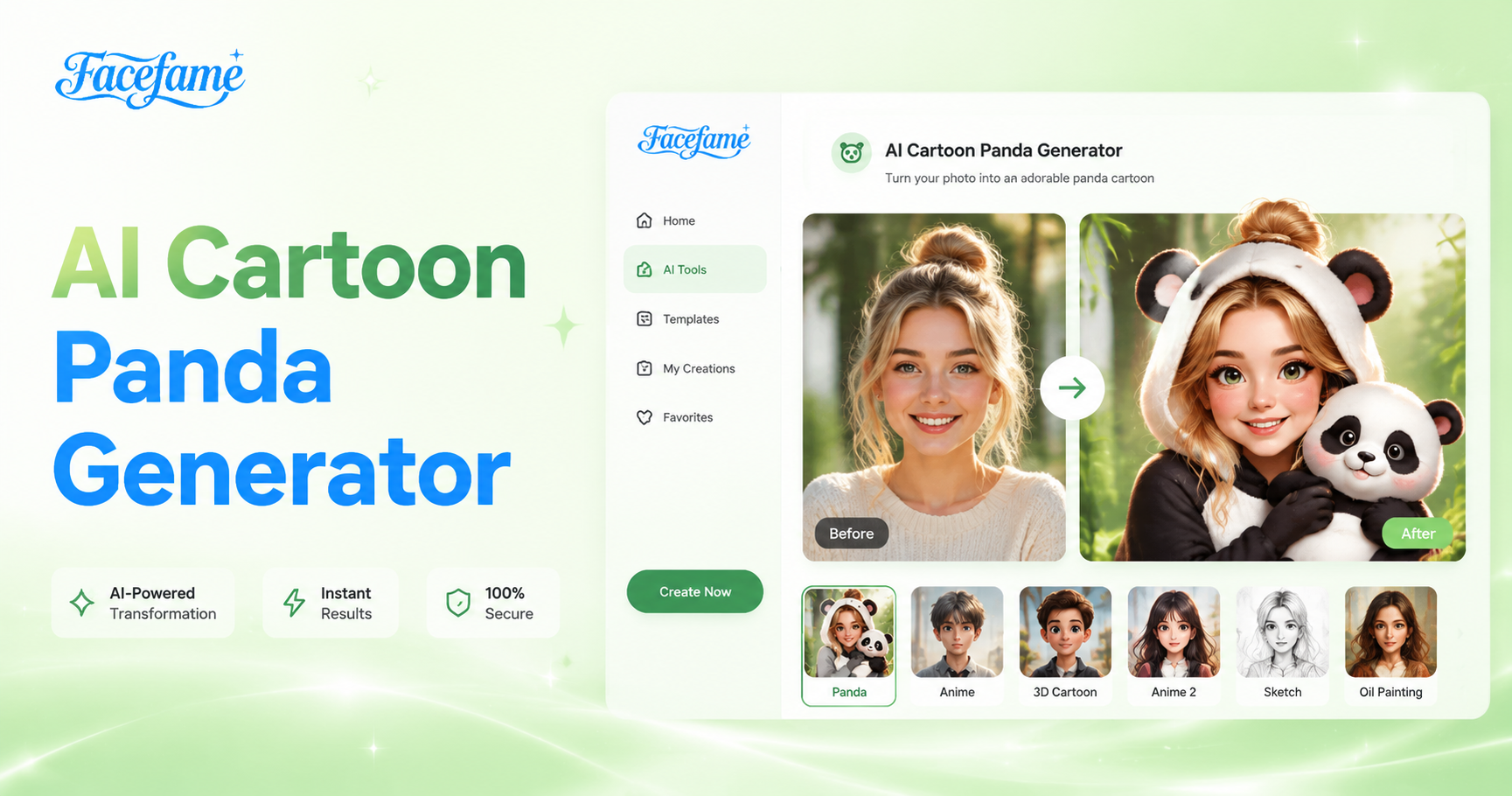 KI-Cartoon-Panda-Generator Online – Erstellen Sie Panda-Kunst mit KI Facefame