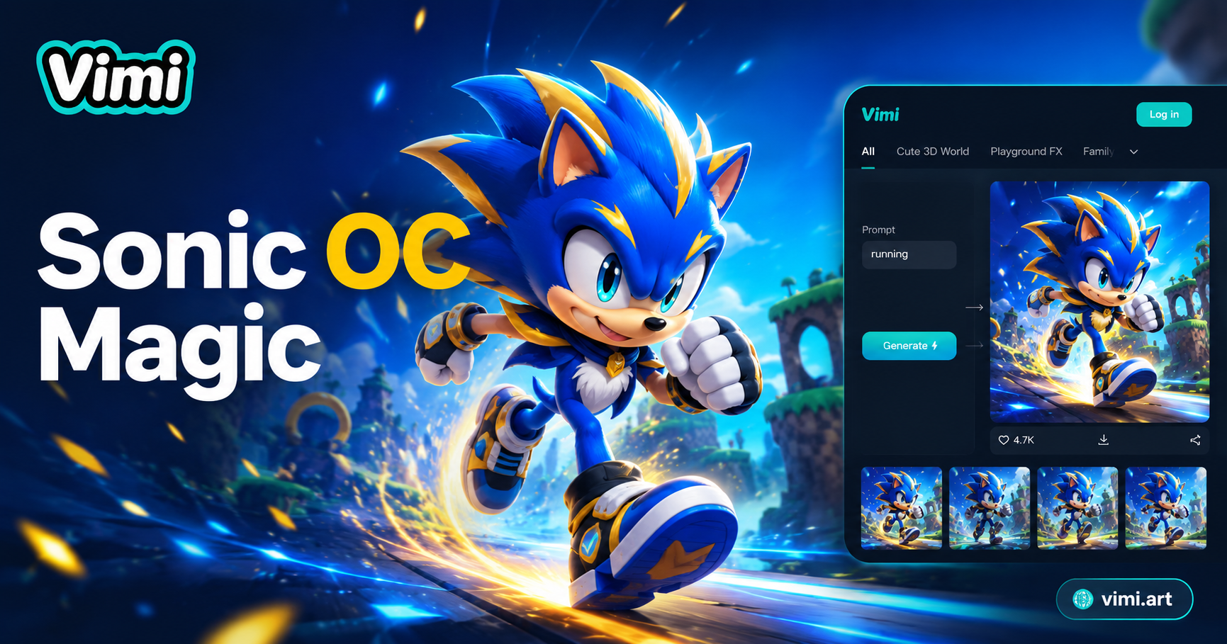 Vimi ソニックOC AIアートジェネレーター：オリジナルキャラクターを作成