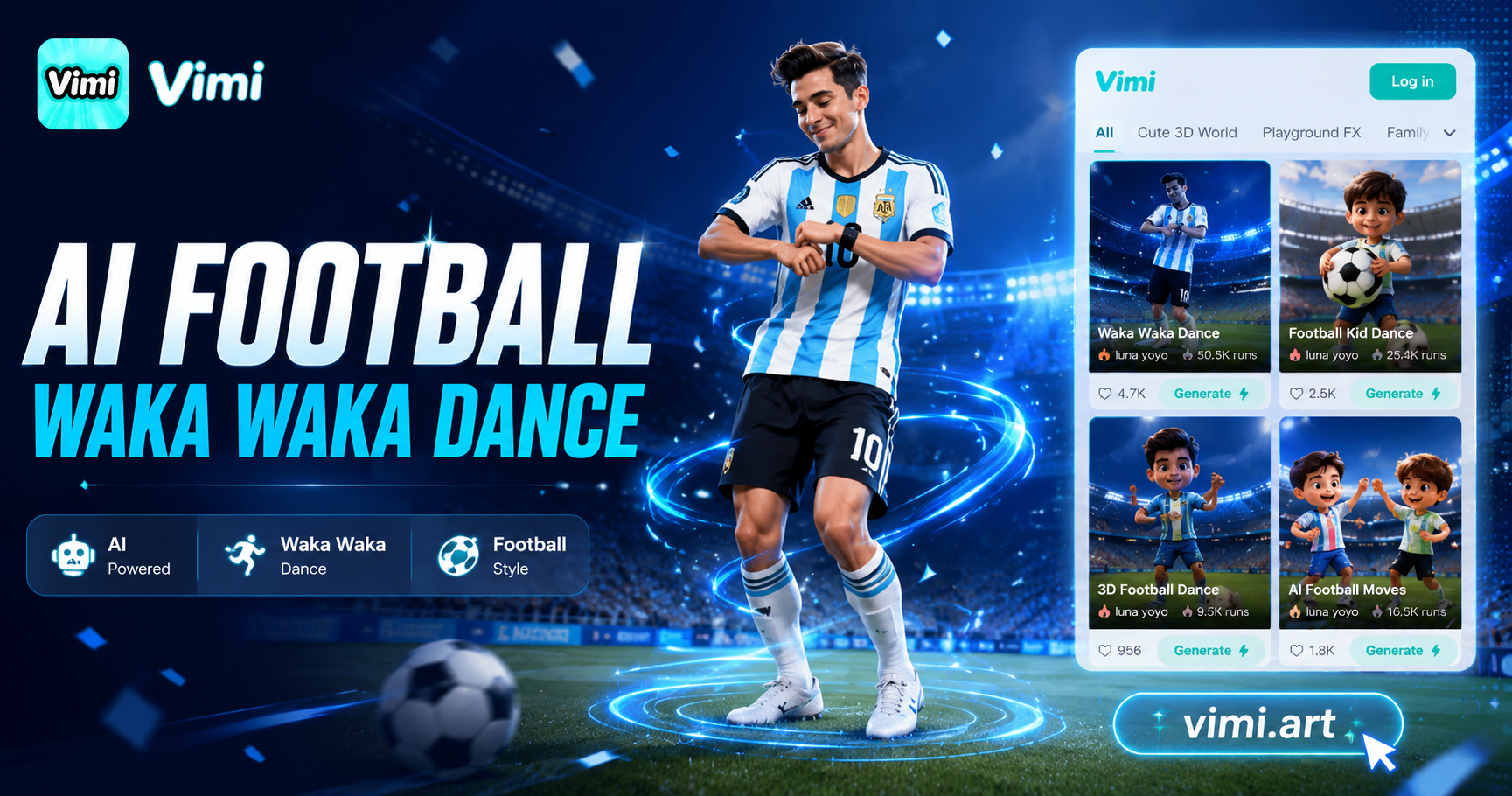 Erstellen Sie AI Football Waka Waka Dance Videos mit Vimi