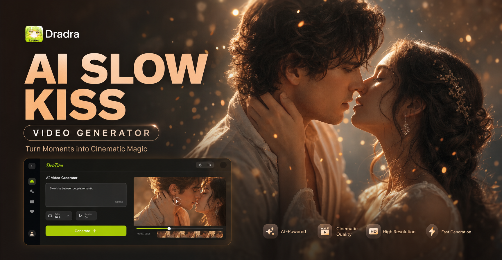 AI Slow Kiss Video Generator - Turn photos into slow, romantic kissing videos 