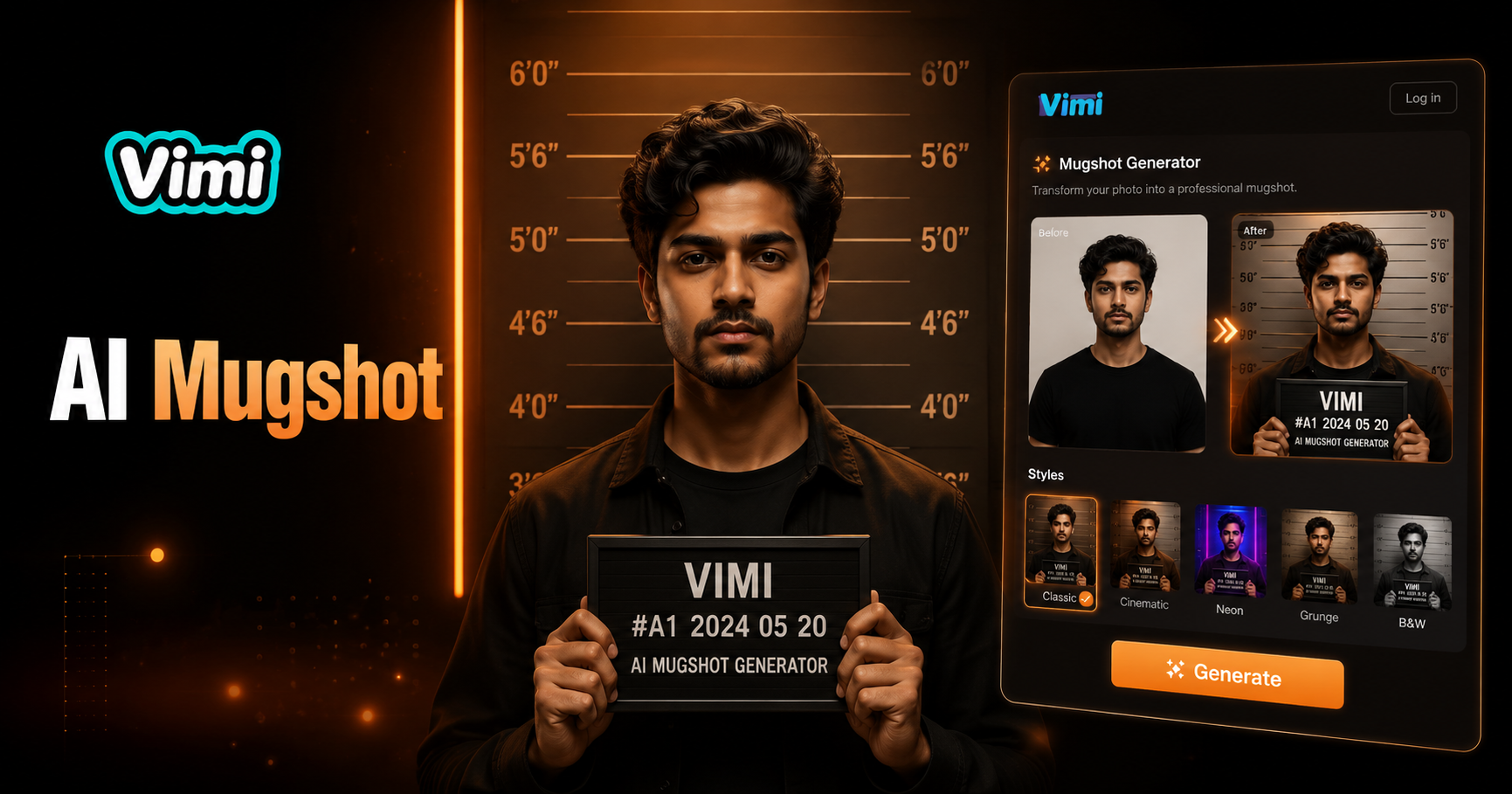 Vimi AI Mugshot Generator: Buat Foto Bergaya Foto Penangkapan Klasik