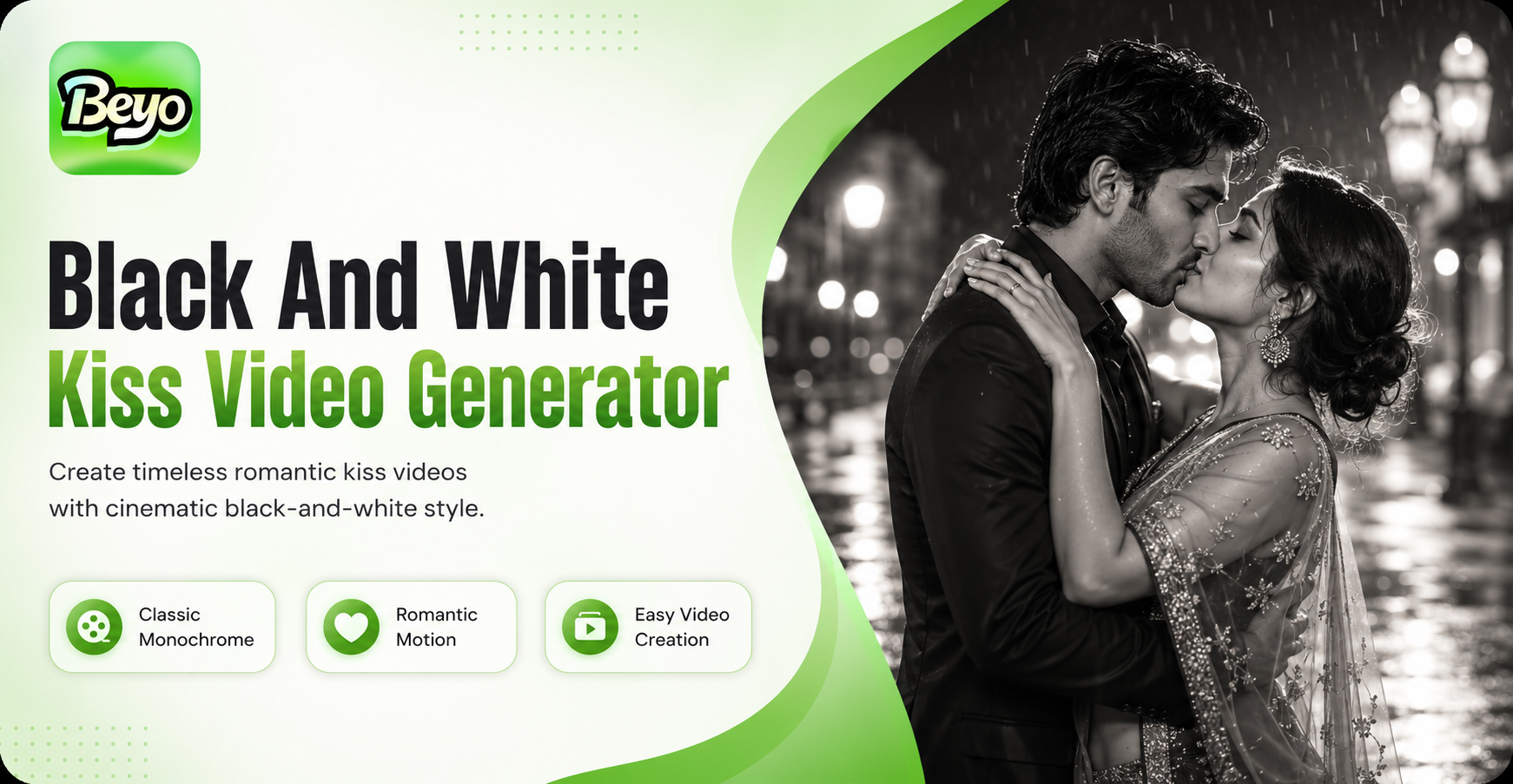 Generador de Videos de Besos en Blanco y Negro - Genera impresionantes videos de besos en blanco y negro