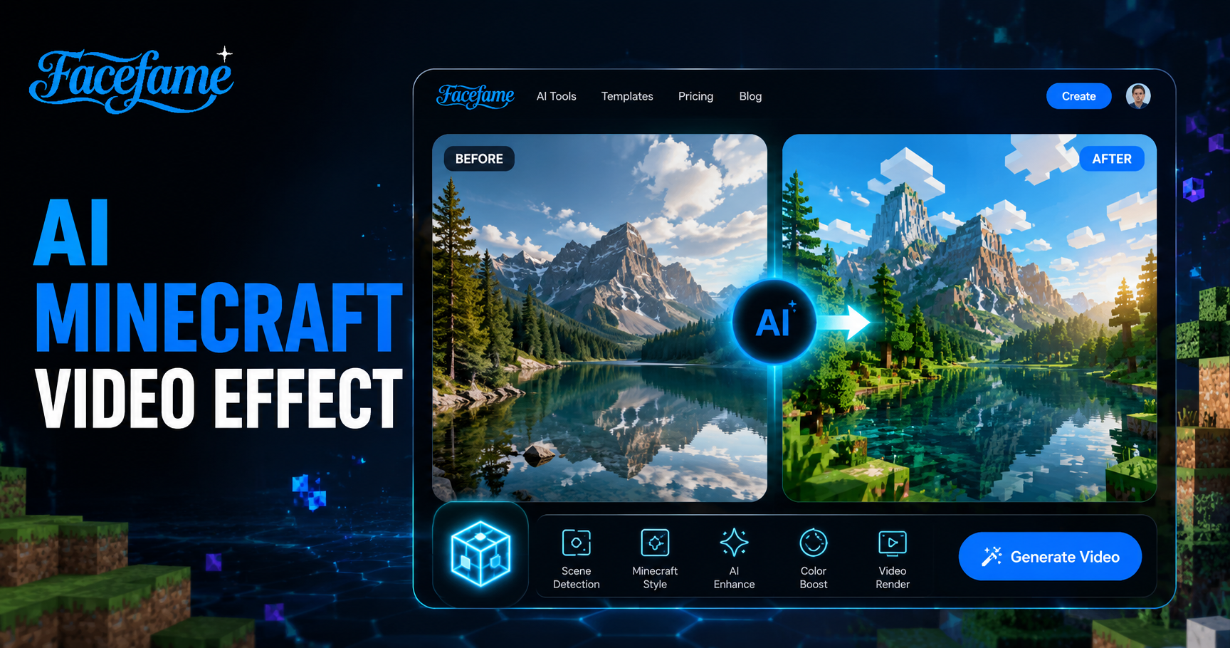 KI-Minecraft-Videoeffekt-Generator in der Facefame-App