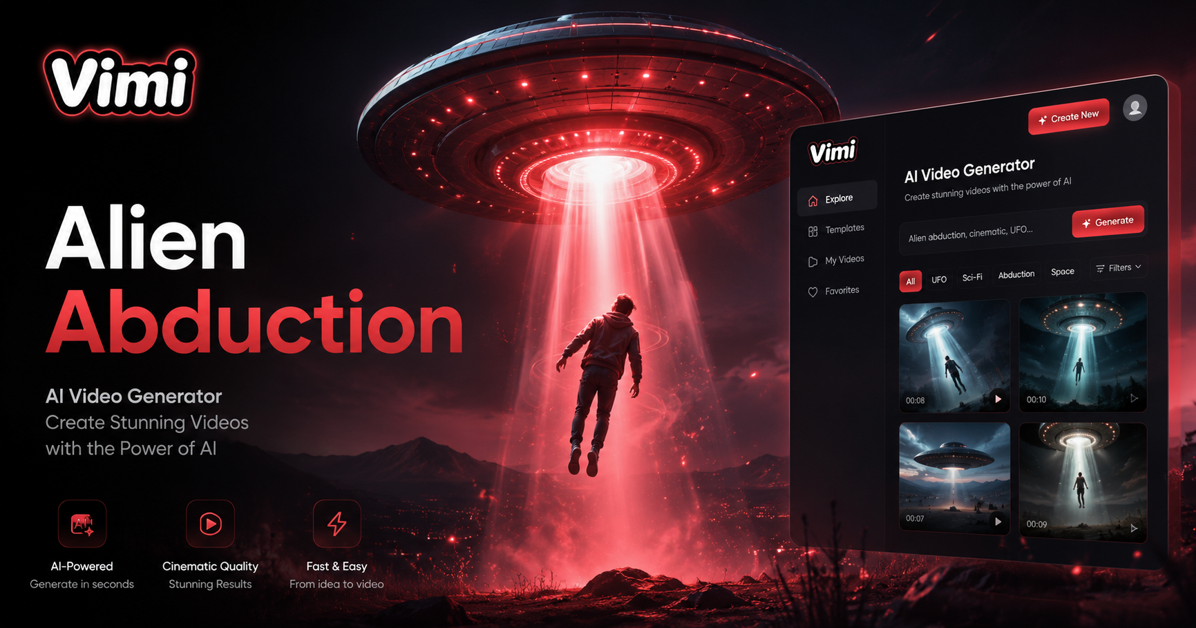 Vimi AI Generator Video Penculikan Alien: Buat Konten Sci-Fi Hewan Peliharaan