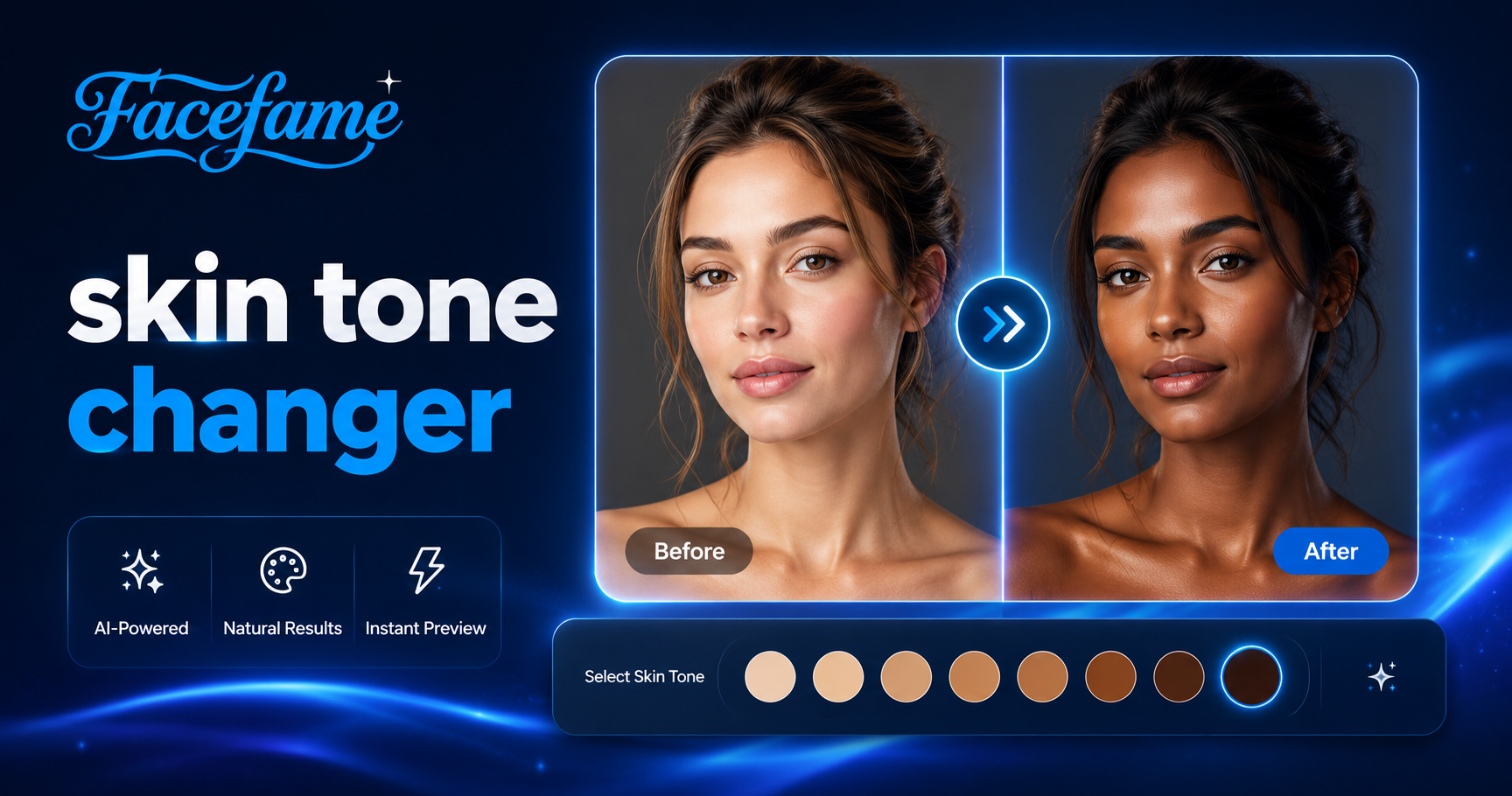 Cambiador de Tono de Piel | App de Fotos y Videos Facefame AI