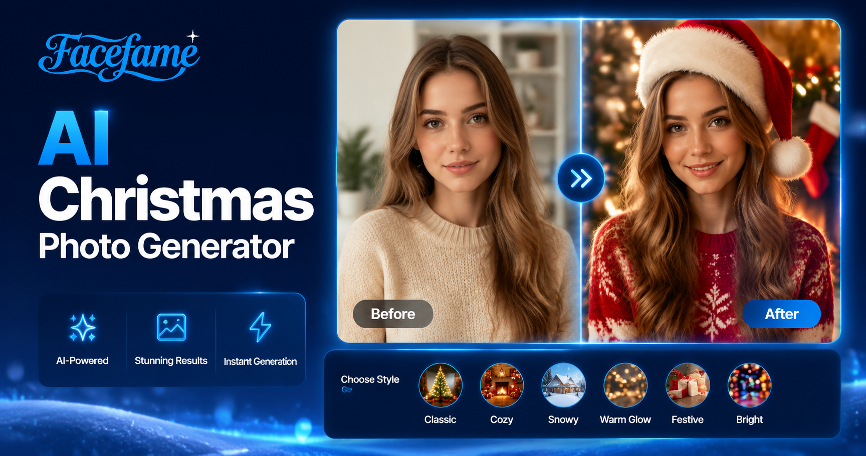 Generador de Fotos Navideñas con IA | Crea Fotos Navideñas en Facefame