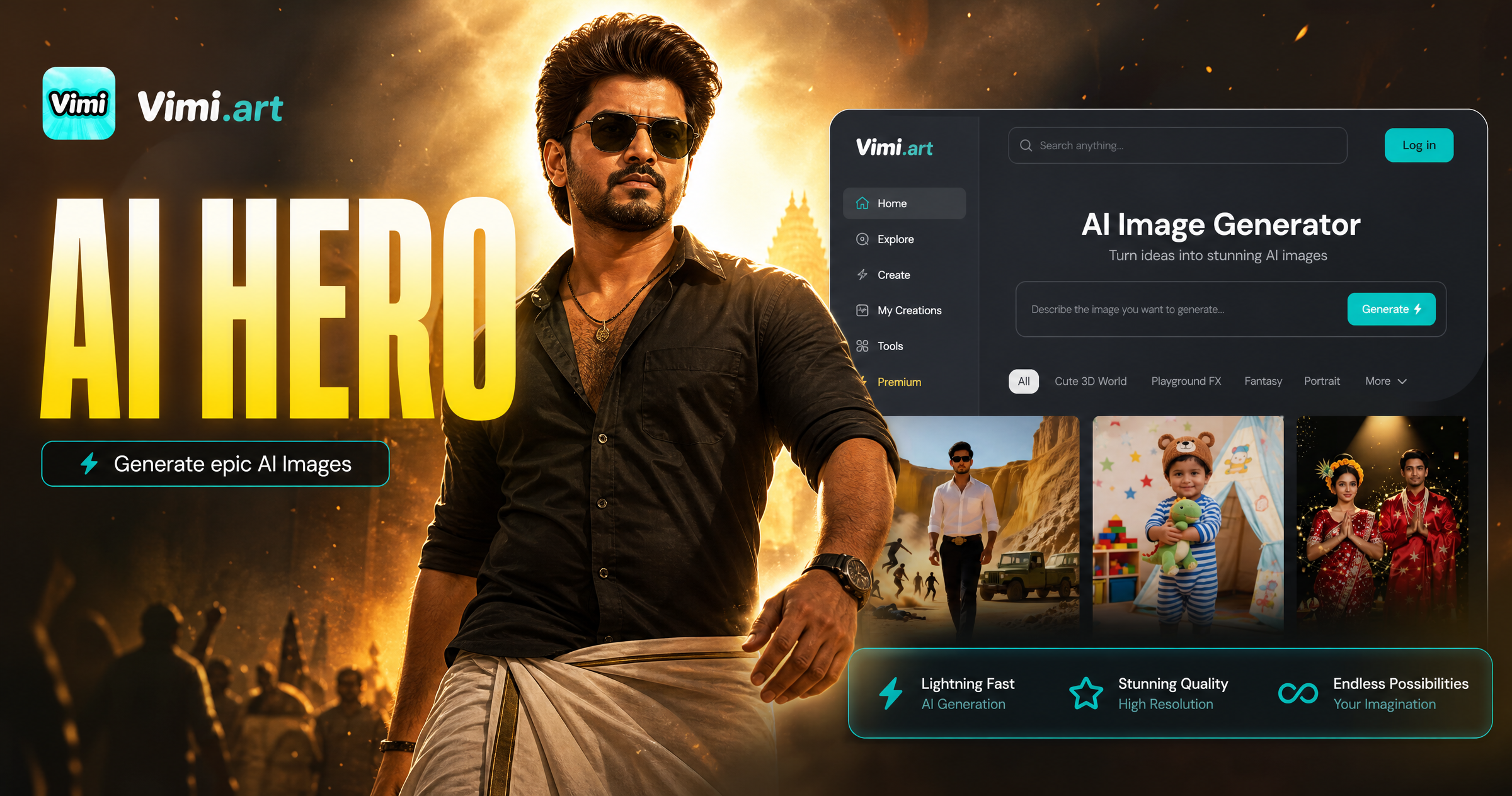 South Indian Mass Hero AI Photo Generator: Transform Your Photos with Vimi
