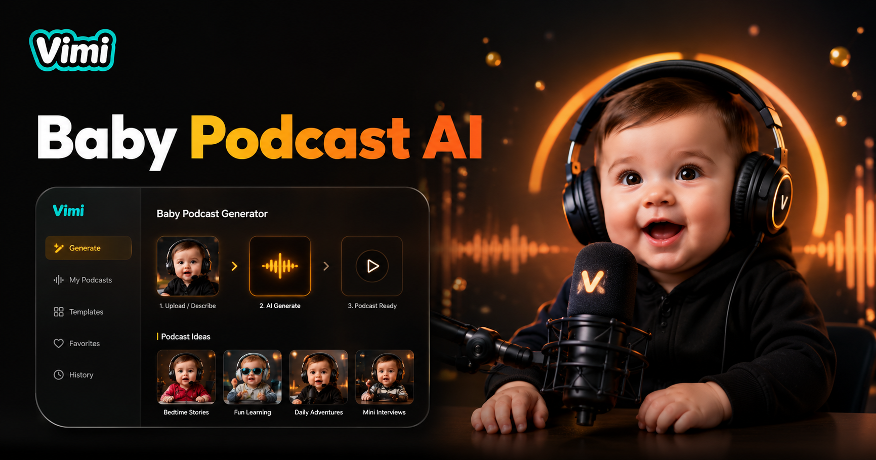 Vimi AI Baby Podcast Generator: Babyfotos in sprechende Videos verwandeln
