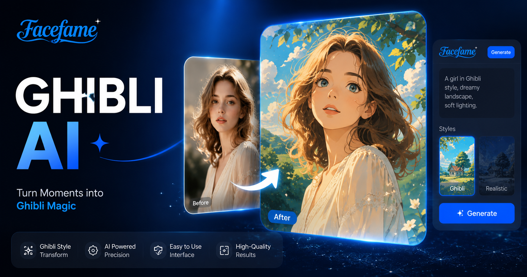 Ghibli AI Generator | Erstelle Ghibli-Stilbilder mit Facefame