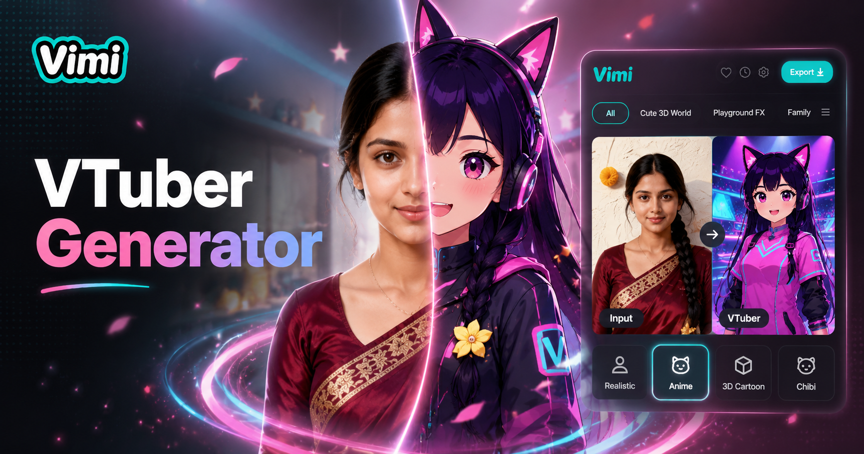 Vimi Vtuber AI Generator: Verwandeln Sie Fotos in Anime