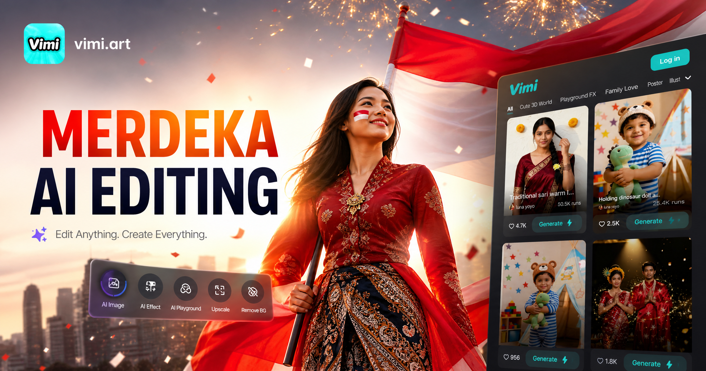 Vimi para Edición de Fotos con IA Merdeka: Crea Retratos Impresionantes con Estilo Indonesio