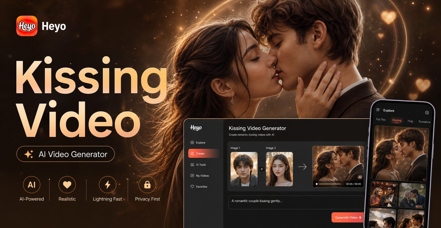 Heyo AI Dreamy Kissing Video Generator: Soft & Magical Kiss Animations