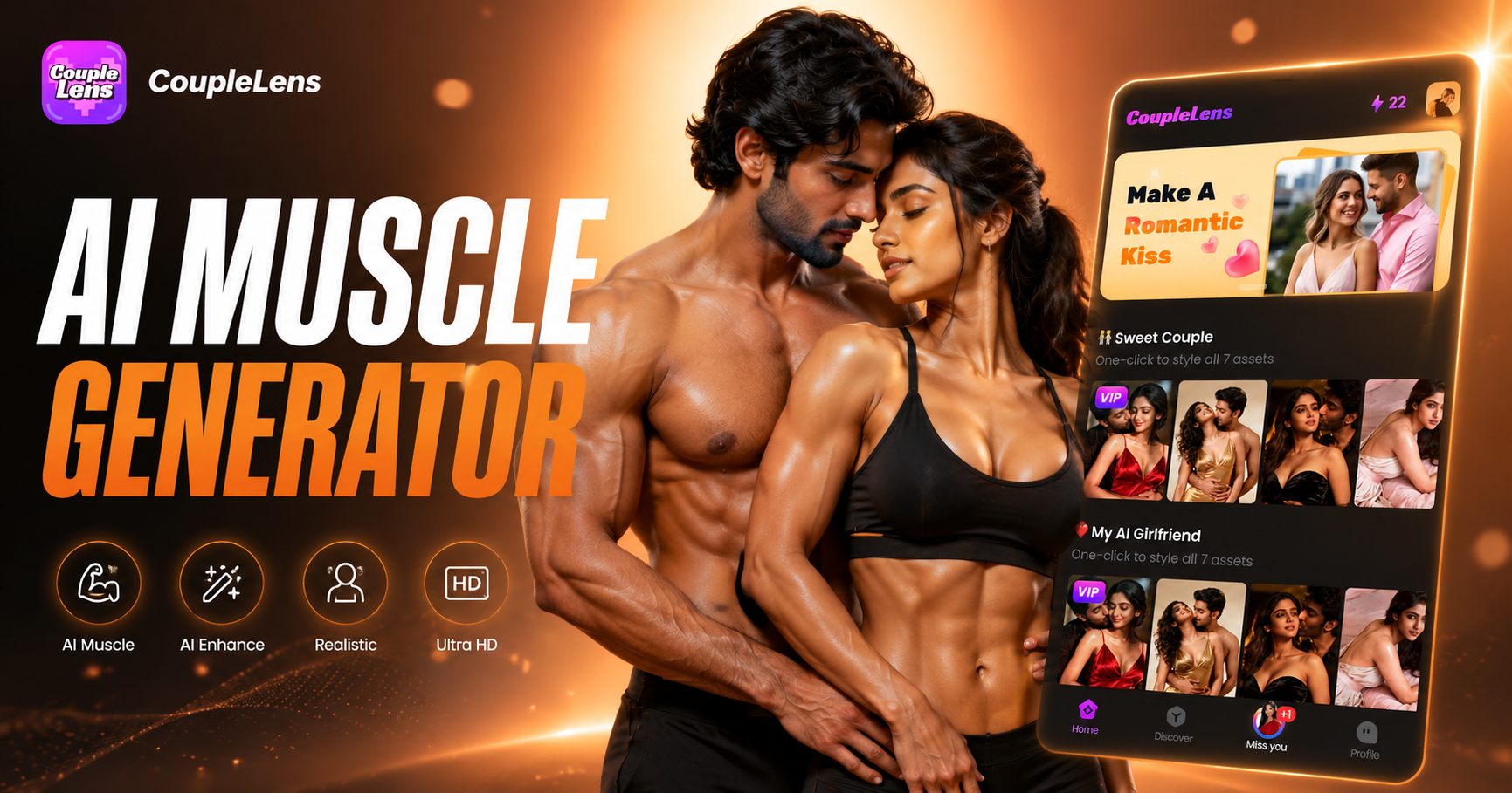 Gerador de Músculos com IA: Crie Fotos e Vídeos Musculosos Realistas | CoupleLens