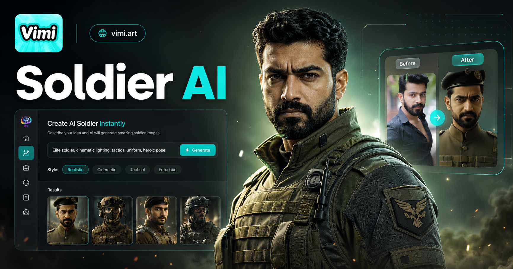 Generador de Soldados Vimi con IA: Convierte Texto en Arte de Personajes Militares