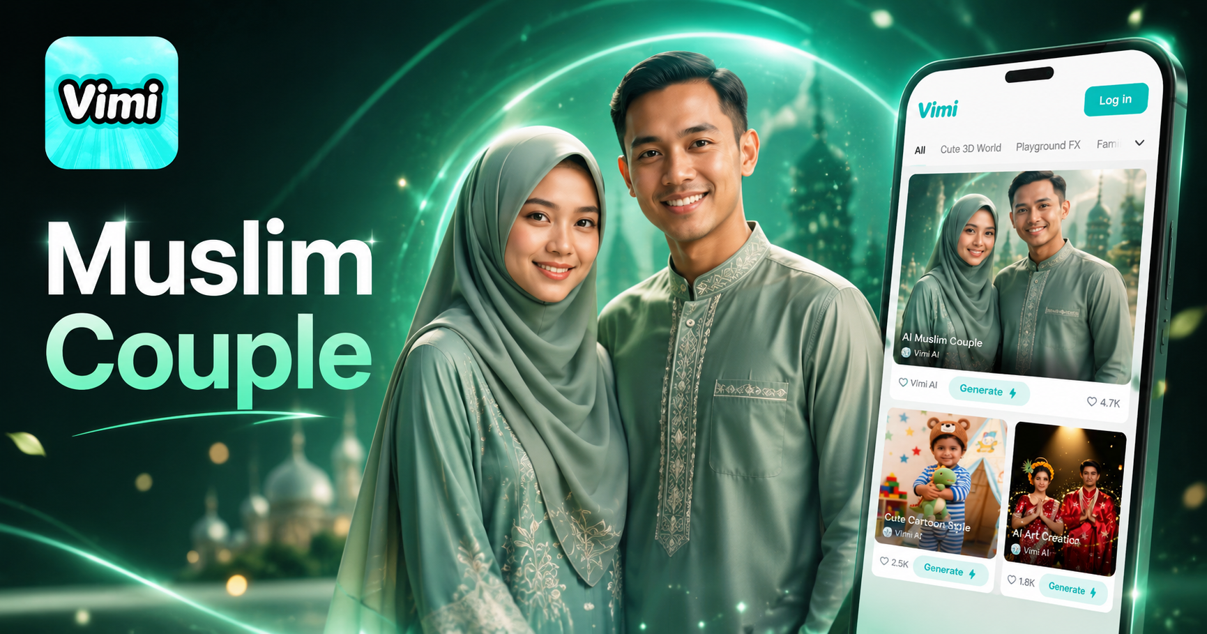 Erstellen Sie KI Muslimische Paarfotos mit dem Vimi Filter
