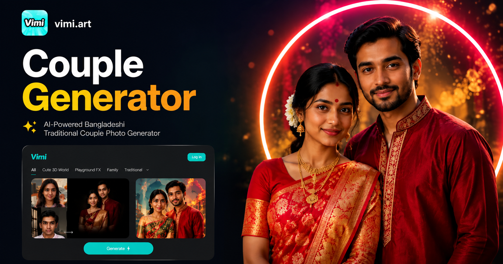 Vimi Bangladeschischer Traditioneller Paarfoto-Generator: Erstelle kulturelle Porträts
