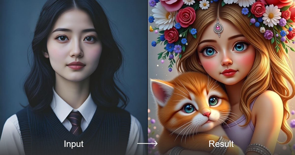 Cutie and Her Cat AI Filter: Create Whimsical Realism Portraits | a1.art
