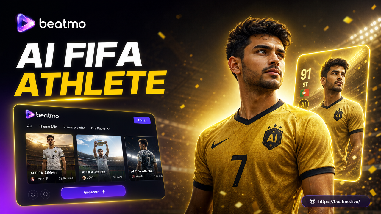 AI FIFA Athlete Filter example transforming a selfie into a football player card
