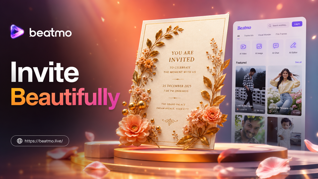 AI designed marriage invitation card with floral border and elegant typography