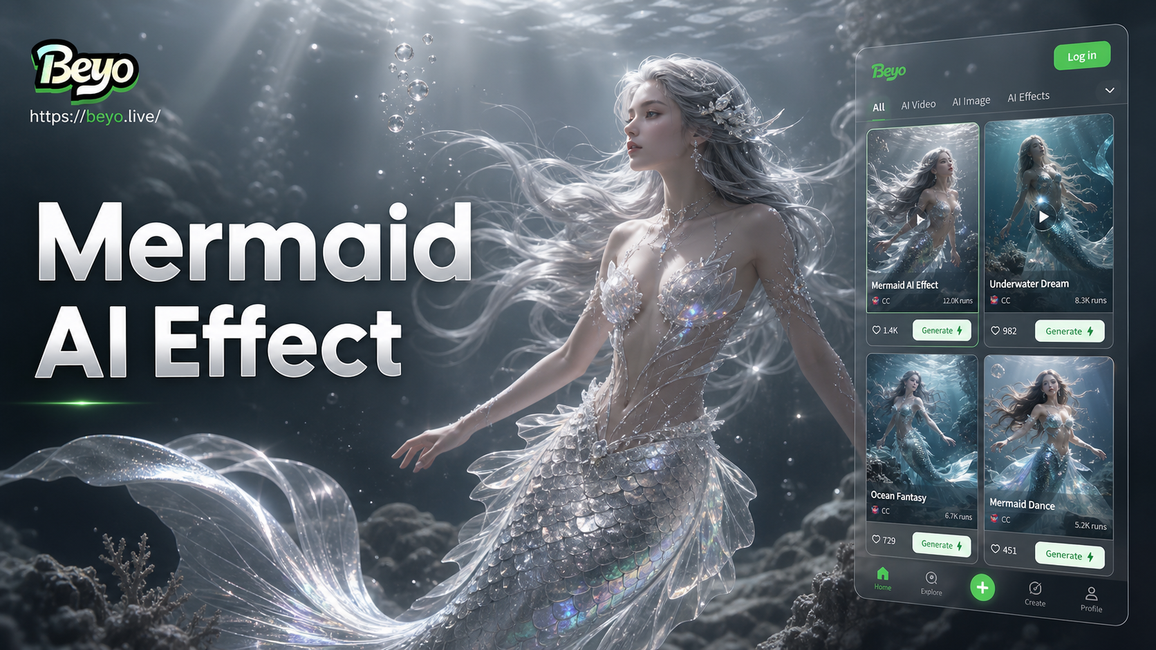 AI mermaid video transformation effect example