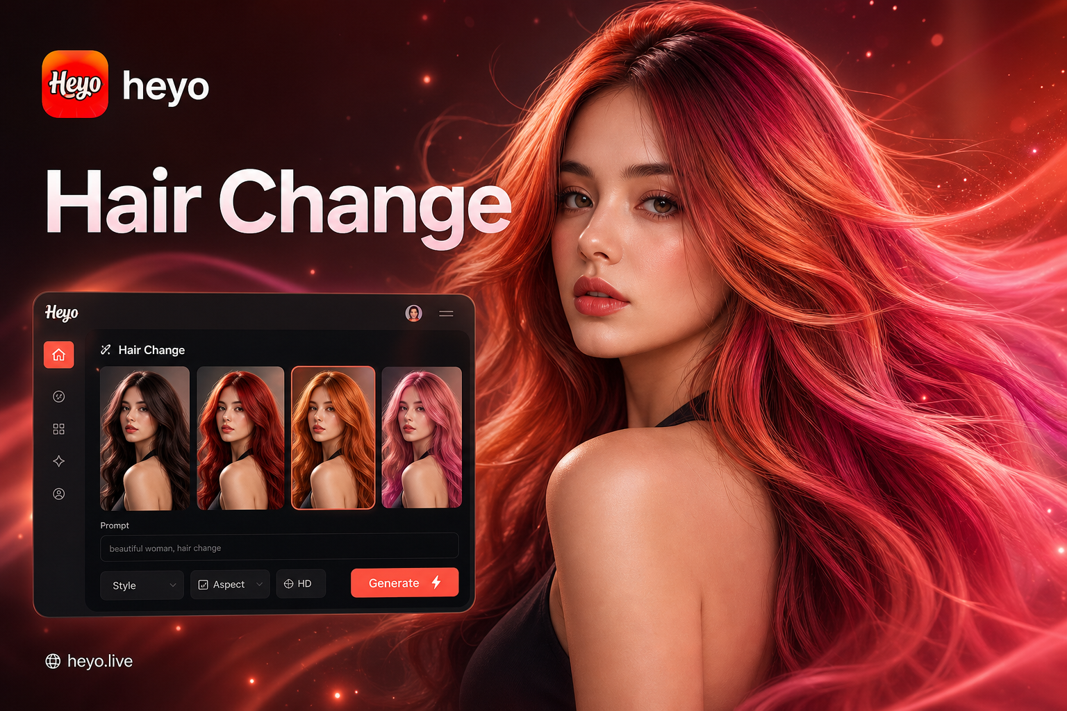 AI hair color change transformation showing before and after results