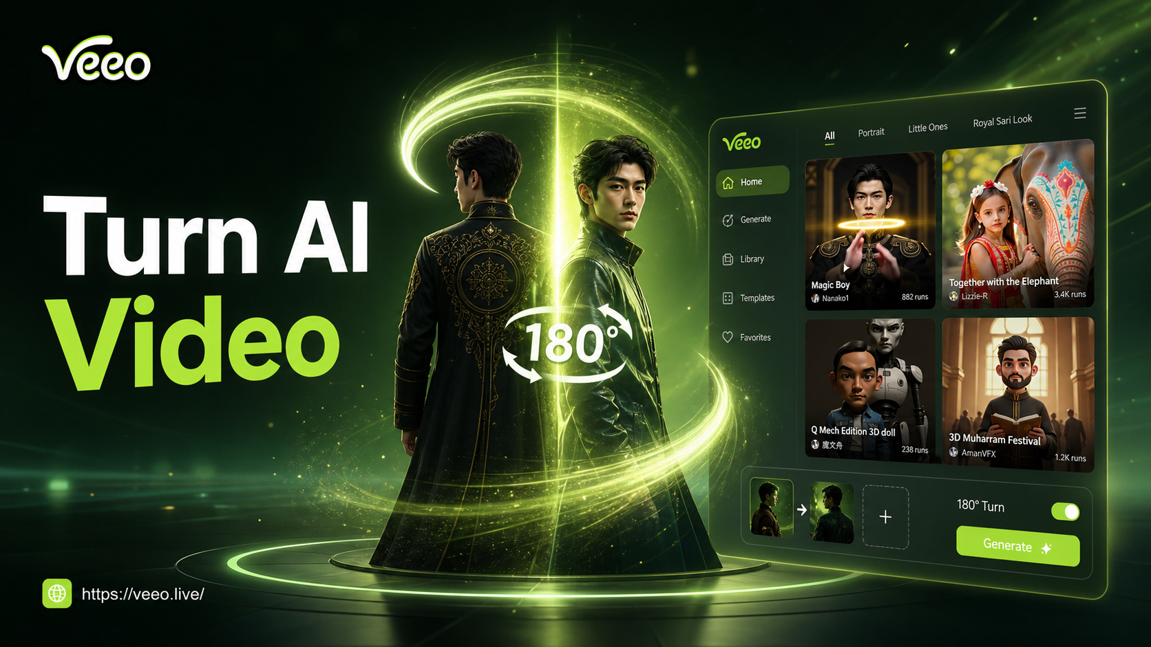 AI 180 turn video generator animation effect