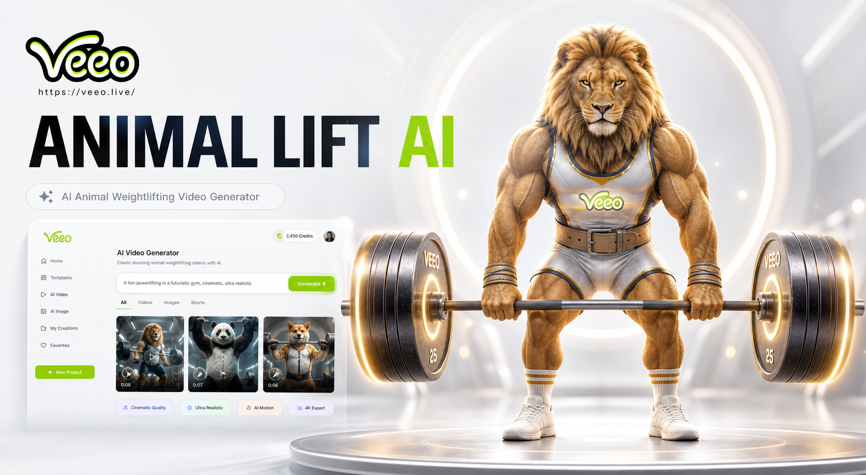 AI generated animal weightlifting video of a dog lifting dumbbells