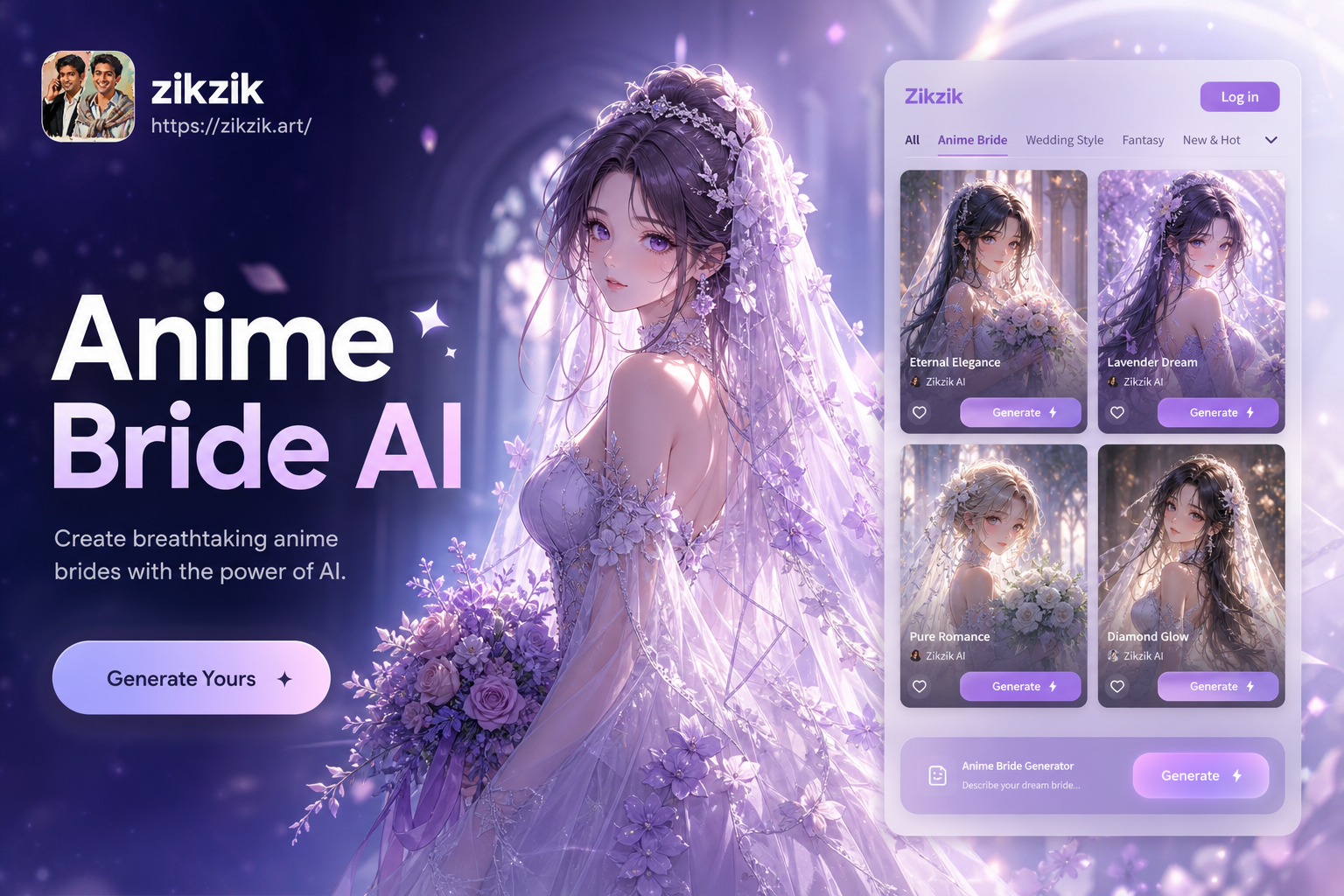 AI generated anime bride in white wedding gown