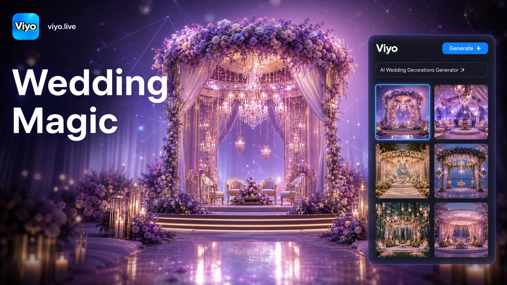 AI generated elegant wedding arch and floral decorations