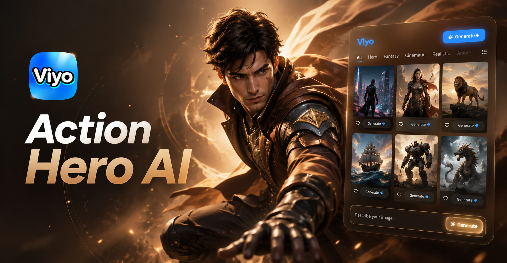 Viyo AI Actionhelden-Generator | Erstelle epische Actionhelden