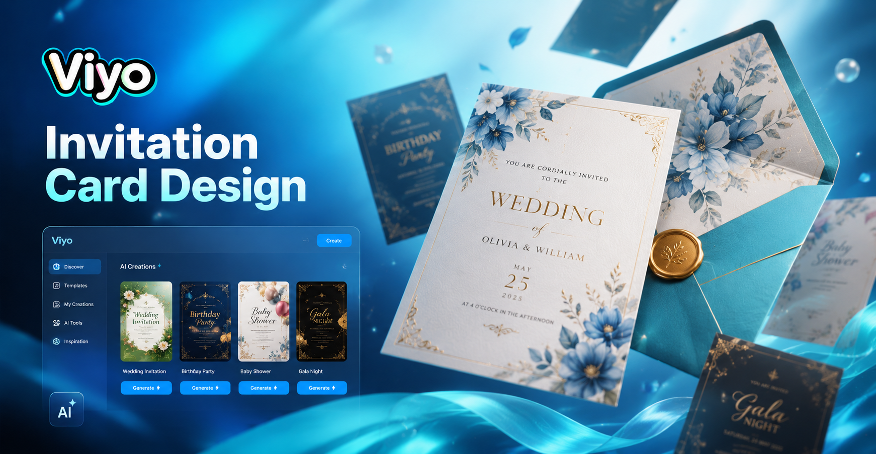 Viyo AI Design de Cartão de Convite | Gerador de Cartões Elegantes Personalizados
