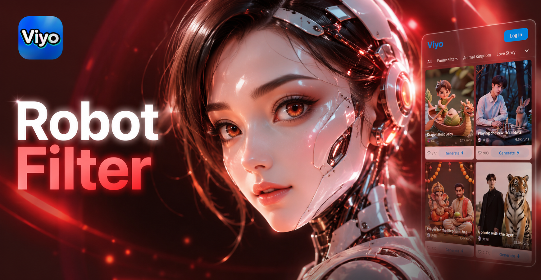 AI robot filter transforming a person into a cyborg