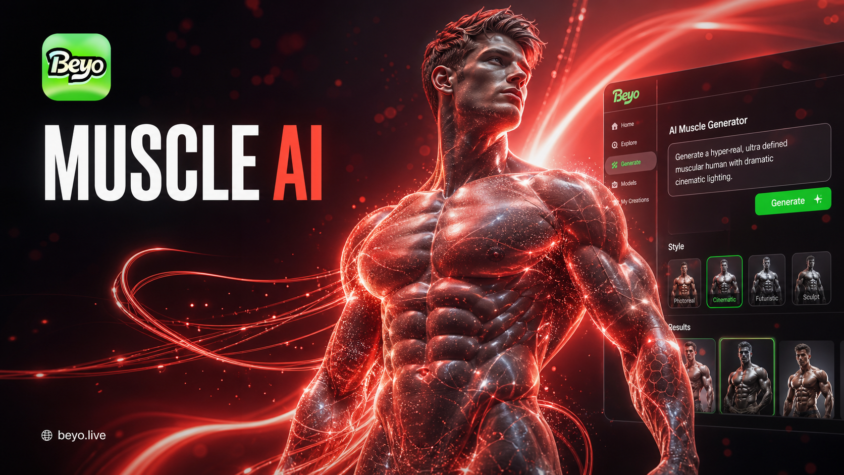 AI muscle generator before and after transformation