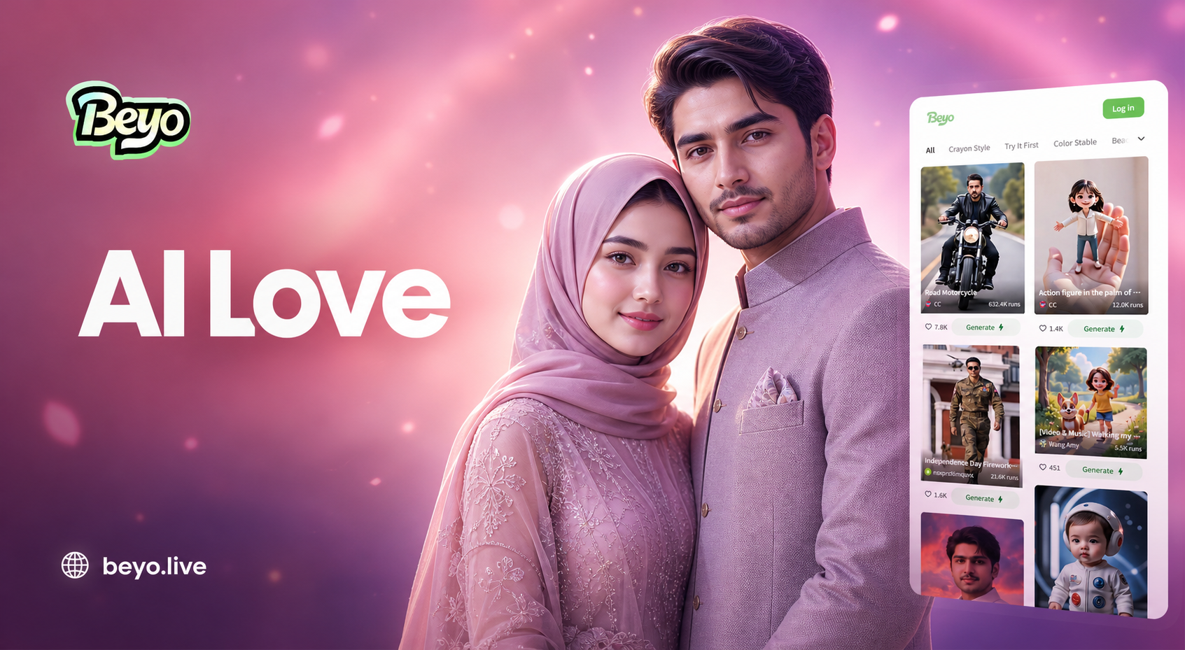 AI generated Muslim couple portrait with Kaaba background