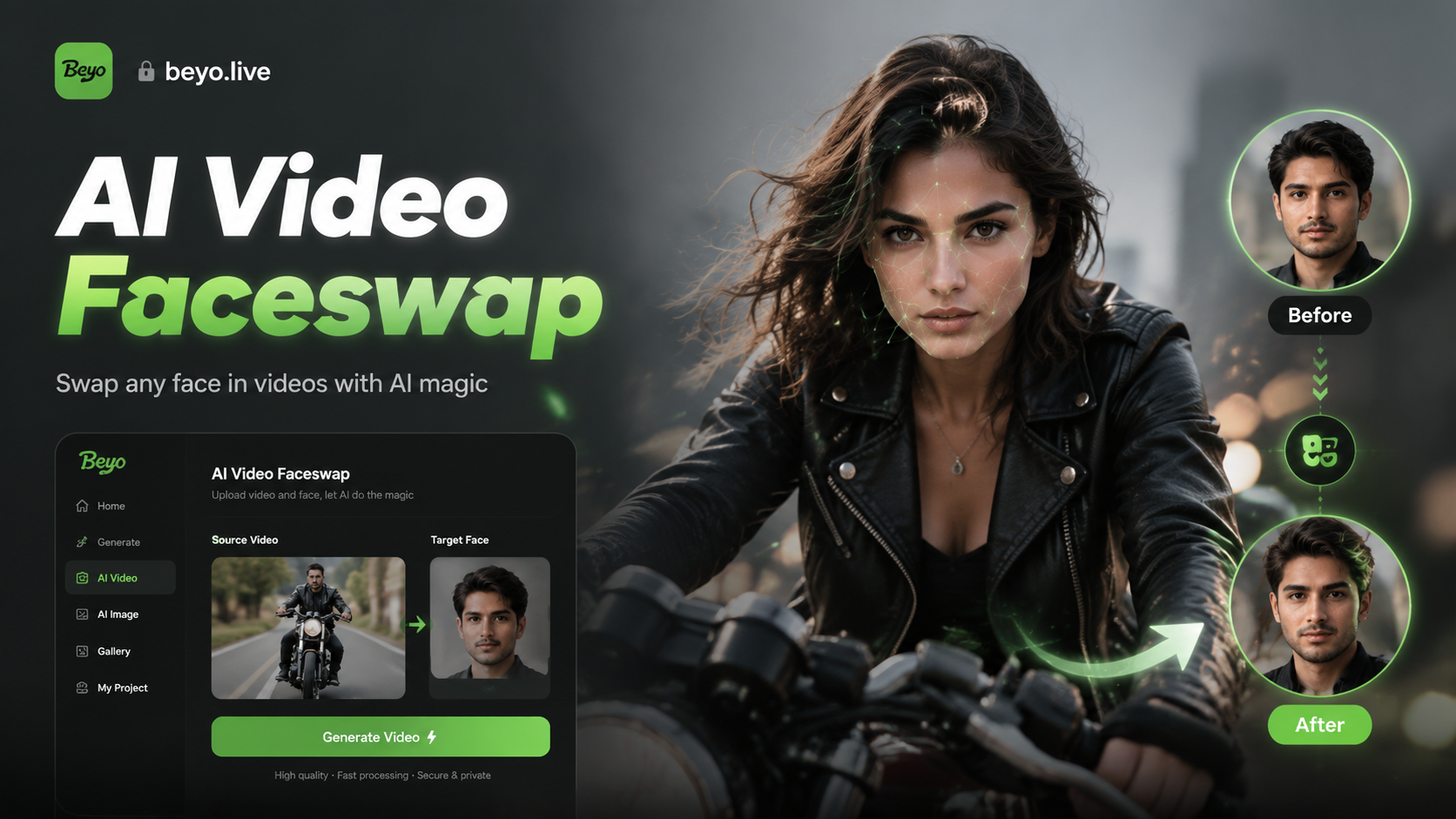 AI video face swap before and after example