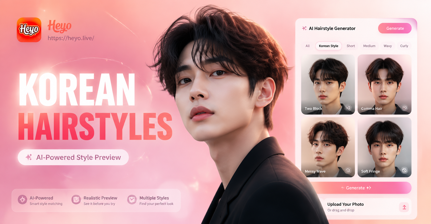 AI Korean male hairstyle transformation before and after