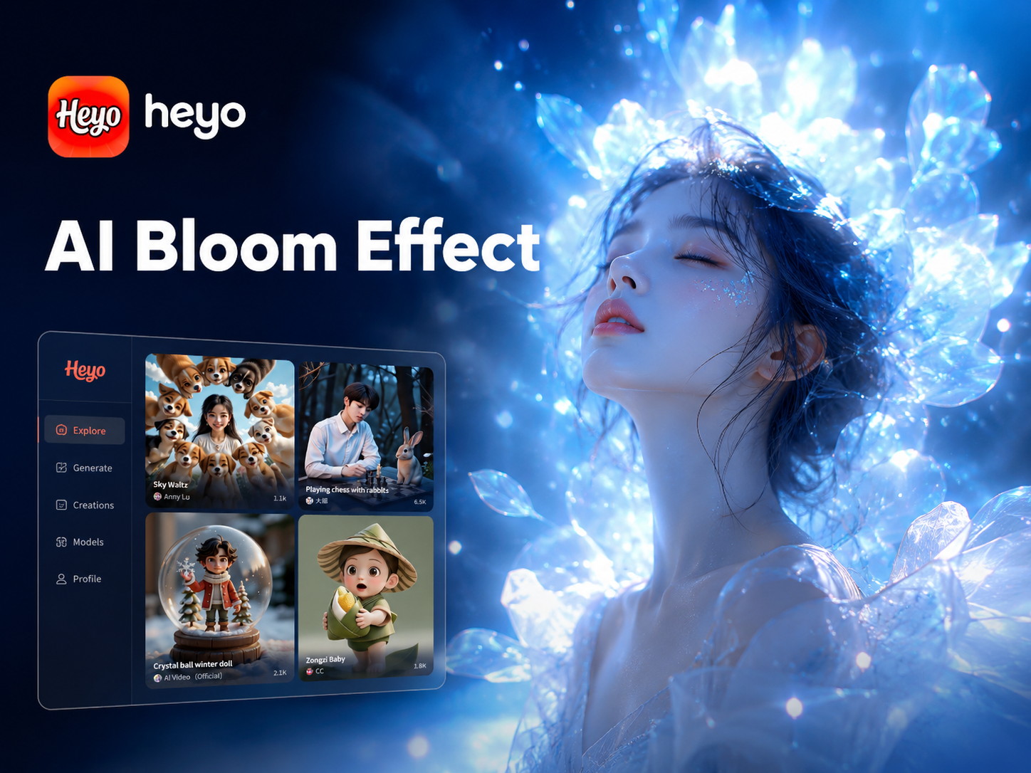 AI Bloom Effect before and after portrait transformation
