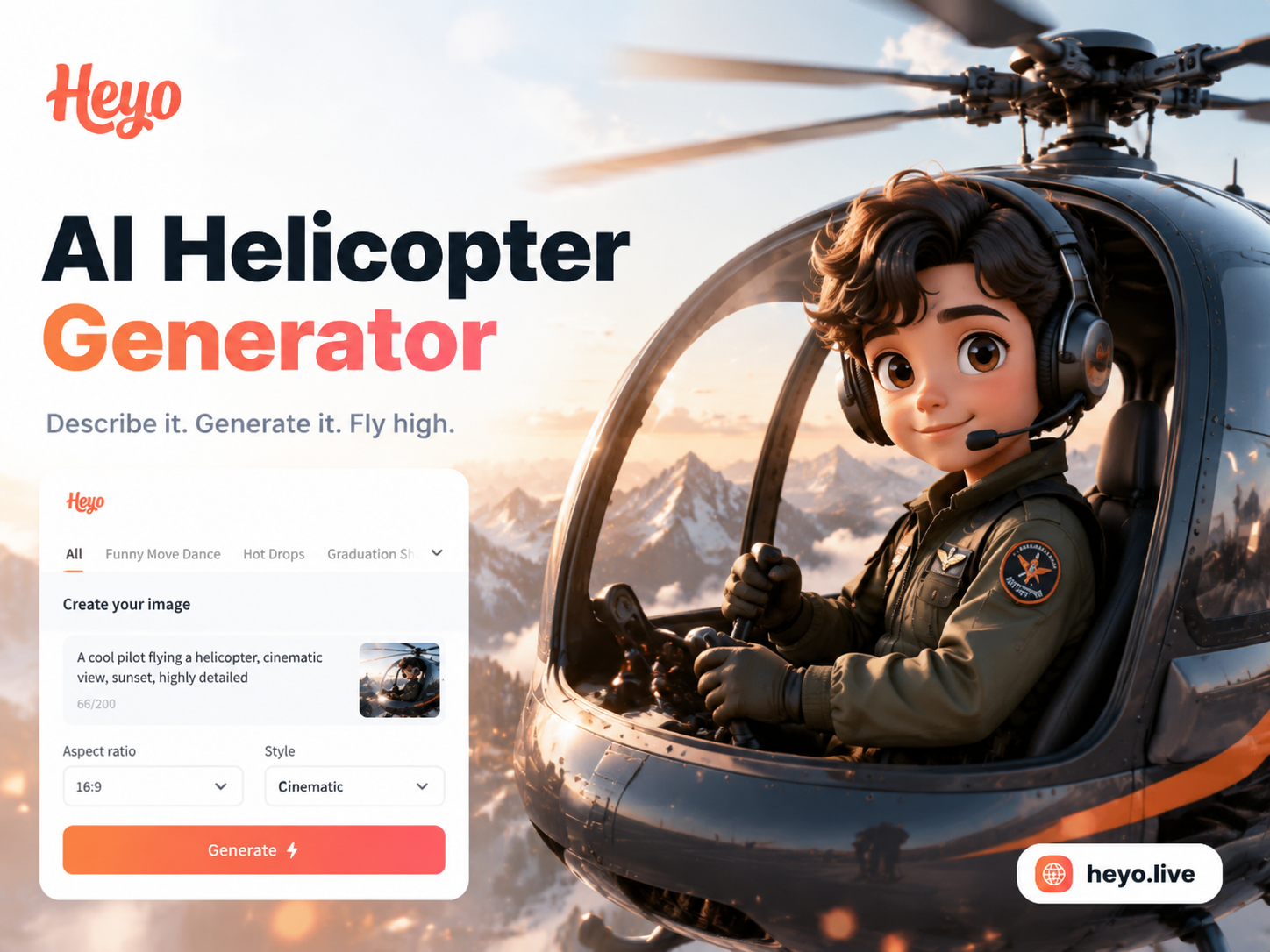 AI generated helicopter in flight over mountains
