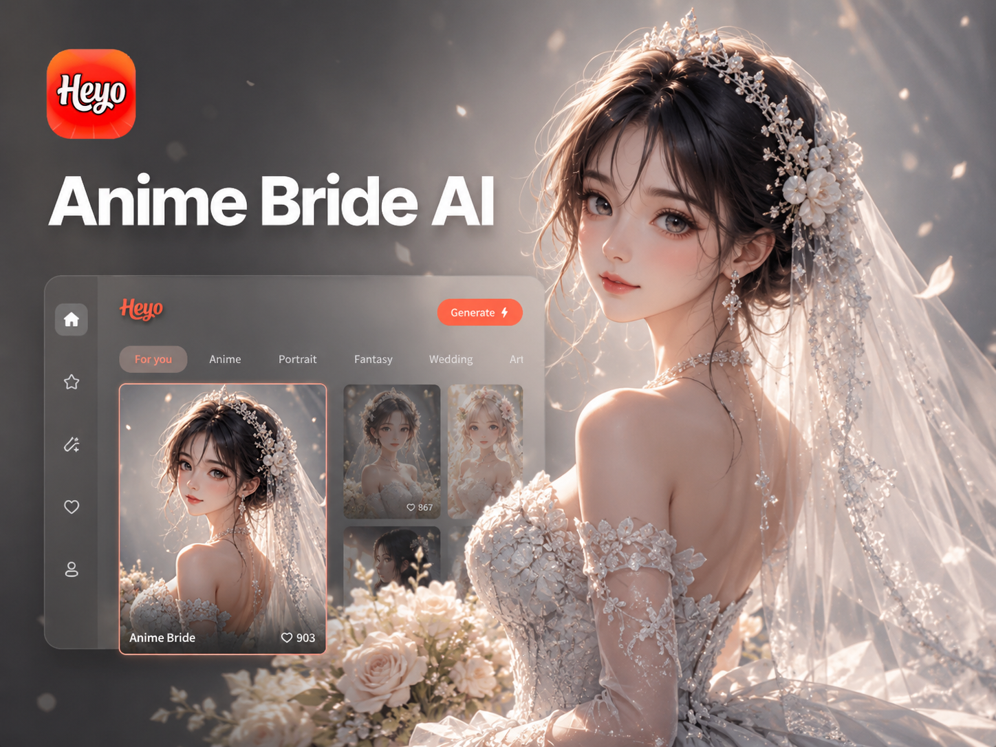 AI generated anime bride in wedding dress