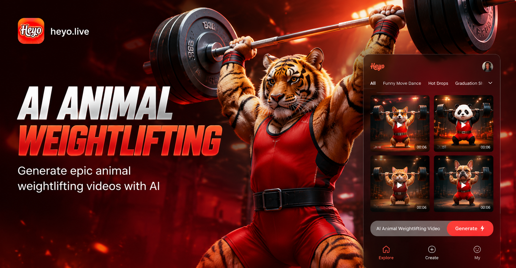 AI Animal Weightlifting Video Generator