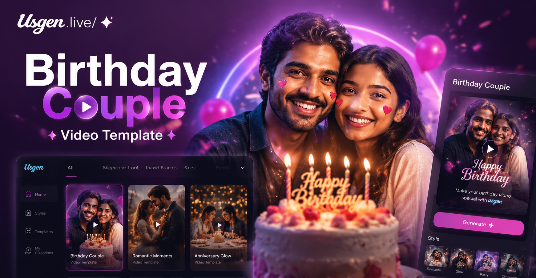 AI animated birthday couple video template example