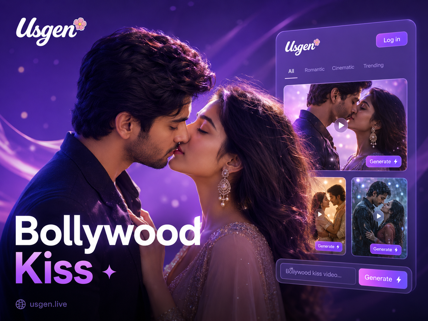 Bollywood kiss video AI generation result