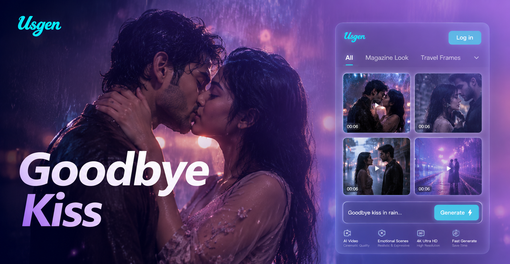 Goodbye Kiss In Rain Video Generator