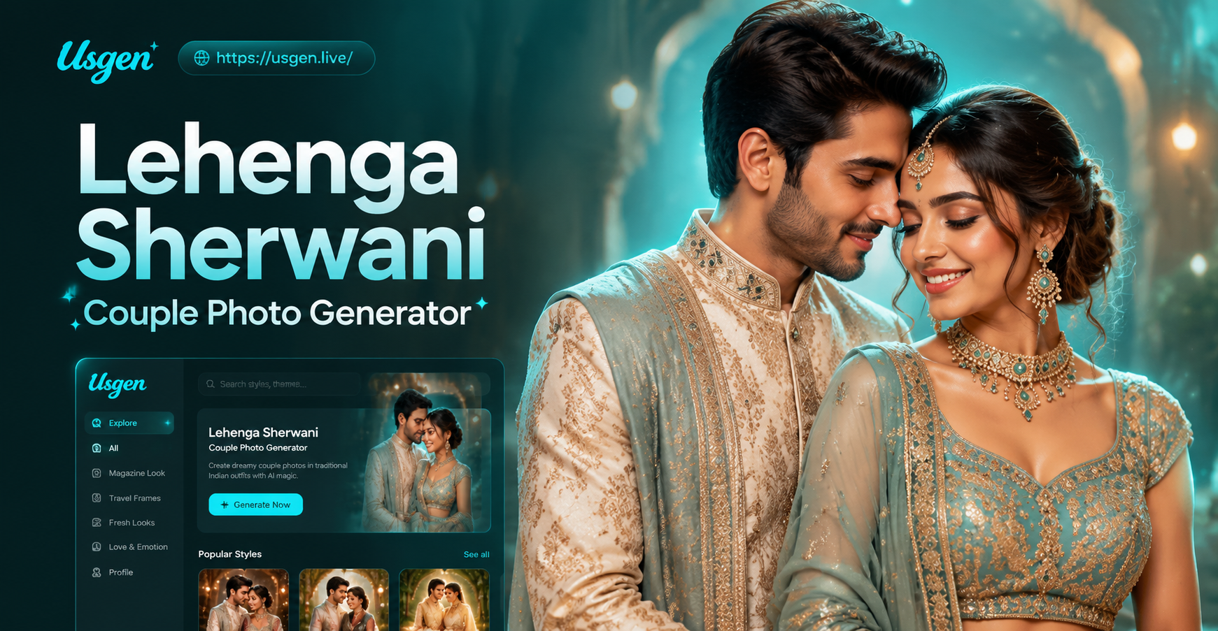 Lehenga Sherwani Couple Photo Generator