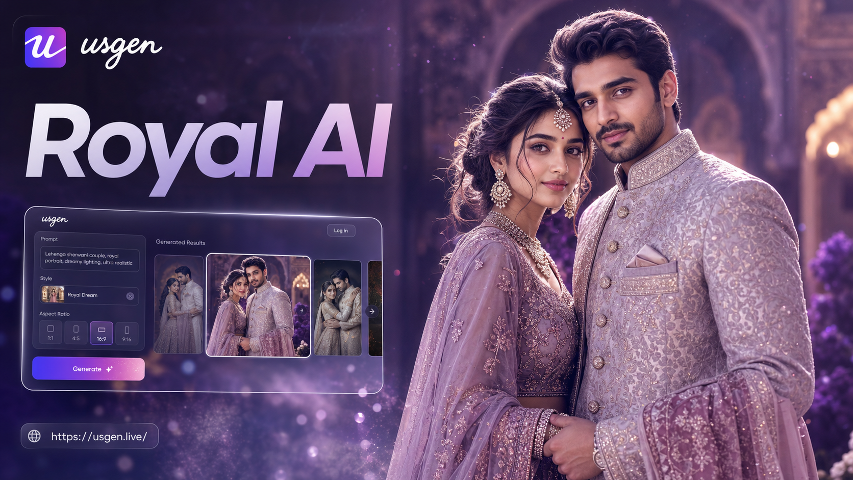 AI generated lehenga sherwani couple photo