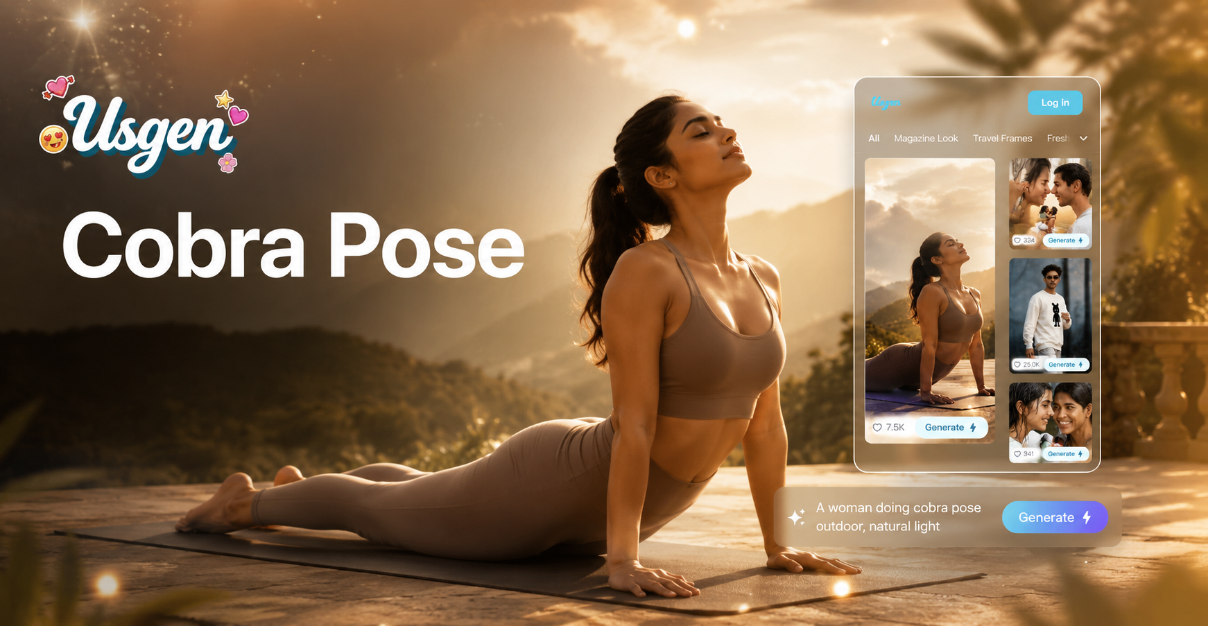 Outdoor Cobra Pose Yoga Photo Generator
